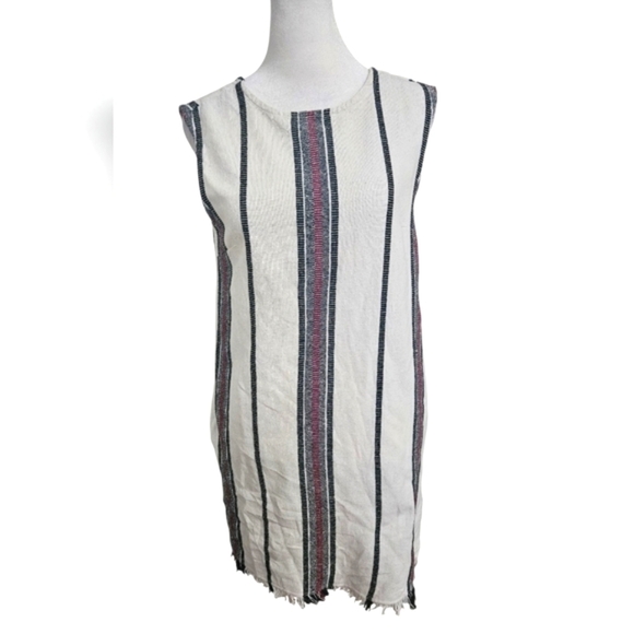 RD STYLE Textured Cotton Striped Sheath Mini Dress In White/navy/red. Size Small - Picture 1 of 15